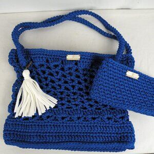New Croche Em Cores Blue Shoulder bag and small pouch tassel Crochet